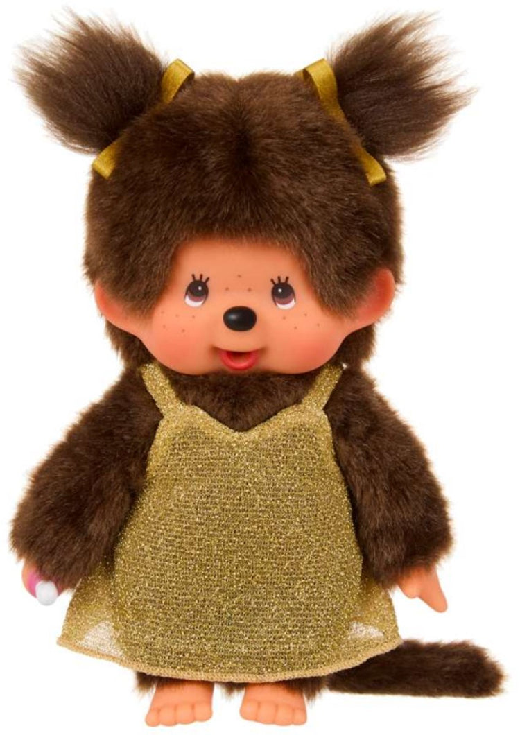 Monchhichi Puppenmädchen - goldenes Glitzerkleid 20 cm - Kuscheltier.