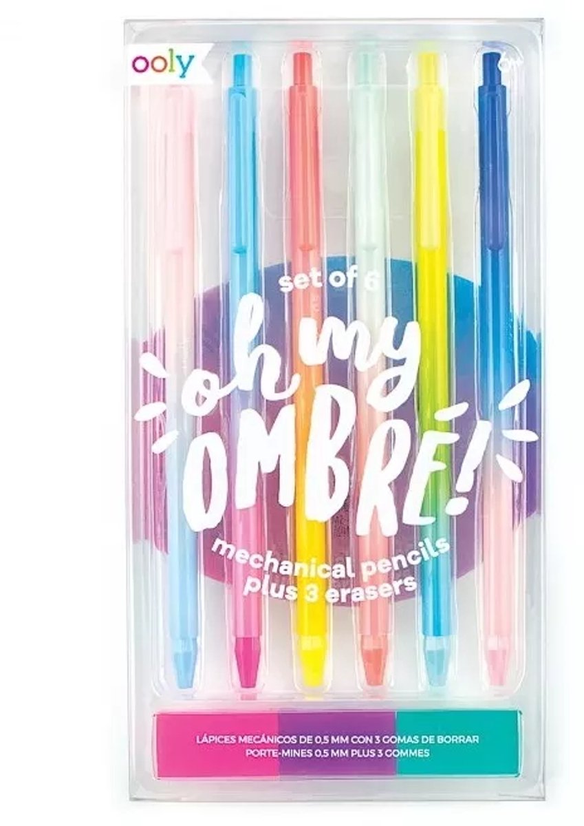 Ooly – oh mein Ombre! Druckbleistifte – 6 Bleistifte mit Radiergummi und Regenbogenfarben