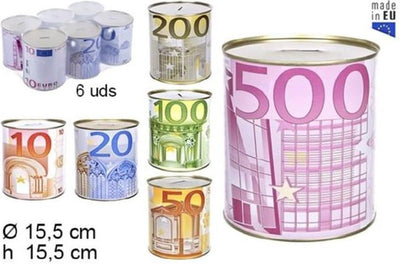 Jonotoys große Spardose mit Euro-Banknoten-Aufdruck 15 x 15 cm