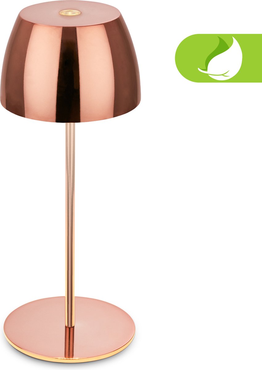 Briloner Serina Mini – kabellose LED-Tischleuchte IP44 – 7503013 – dimmbar – Touch – spritzwassergeschützt – kabellos – austauschbarer Akku und Lichtquelle – ø8 x 20 cm – Kupfer