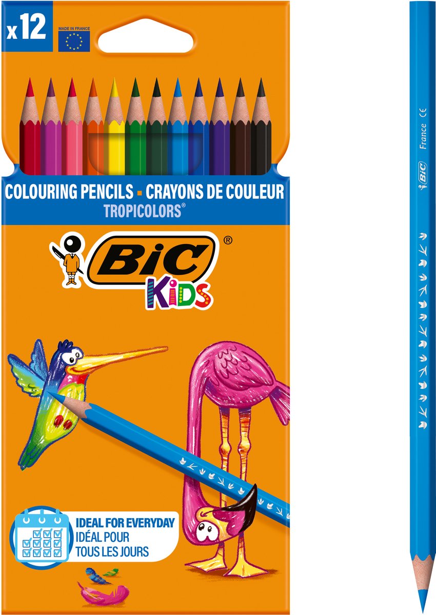 Bic Kids Tropicolors Buntstifte mit breiter Spitze (2,9 mm) – verschiedene Farben – 12er-Box