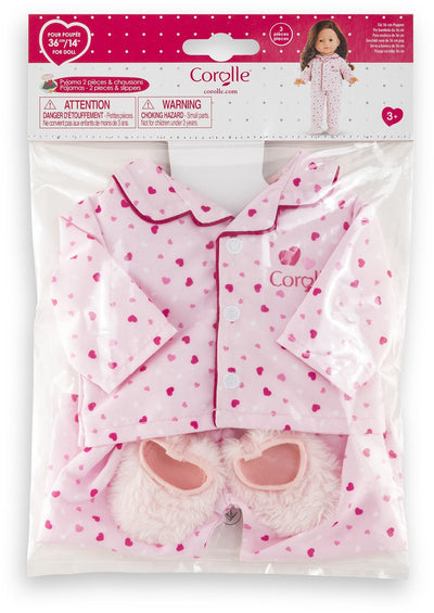 Pyjama und Hausschuhe für Corolle Ma-Puppe – Herzen – 36 cm