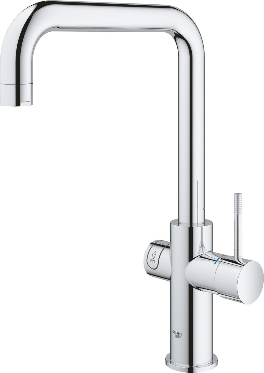 Grohe roter 3-in-1-Kochwasserhahn – U-Auslauf – 7-Liter-Boiler – mit Mischventil – Chrom
