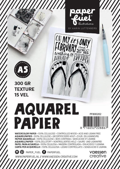 Paperfuel-Aquarellpapier – A5 – 300 g m² – 15 Blatt – Textur – Weiß