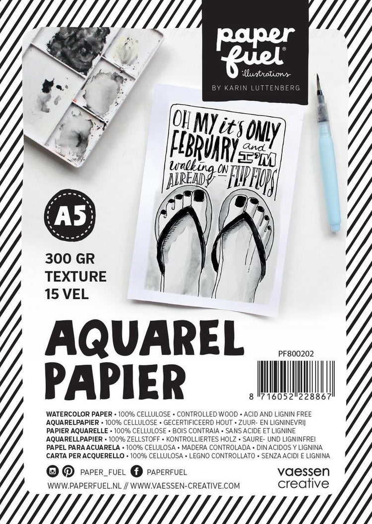Paperfuel-Aquarellpapier – A5 – 300 g m² – 15 Blatt – Textur – Weiß