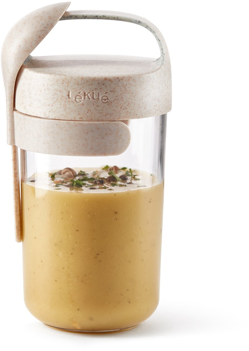 Lékué Lunchbecher to go Bio – 600 ml mit Löffel – Beige