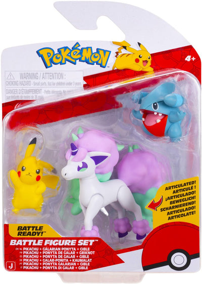 Jazwares Pokémon – Kampffiguren-Set (3er-Pack: Gible, Pikachu #5 Galarian Ponyta) w26