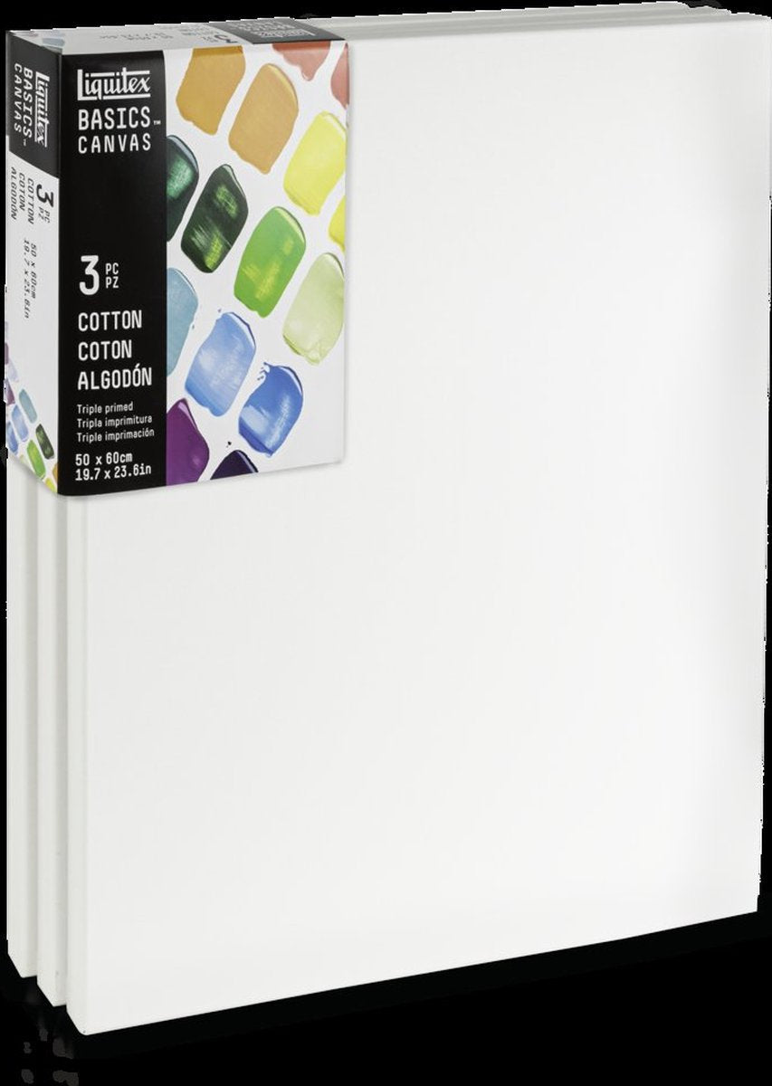 Liquitex 471050060 Basics Leinwand 50 x 60 cm – 3er-Set | 100 % Baumwoll-Canvas, ca. 280 g m² | dreifach grundiert | für Acryl-Ölfarbe