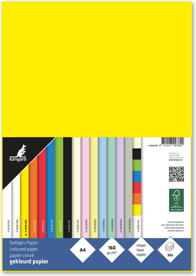 Kängurupapier – A4 – 160 Gramm FSC – Packung mit 50 Blatt – Gelb – K-0039-025