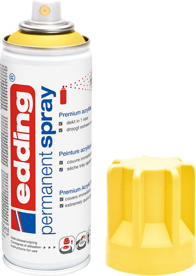 Edding 5200 Sprühfarbe in Aerosoldose – Verkehrsgelb matt – 1 Stück – 200 ml Farbe – sofort deckend – 0,7–1 m² Fläche – Acrylfarbe zum Bemalen und Dekorieren von Glas, Metall, Holz, Keramik, Kunststoff, Leinwand – Permanentspray, Farbspray