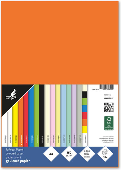 Kängurupapier – A4 – 160 Gramm FSC – Packung mit 50 Blatt – Orange – K-0039-055