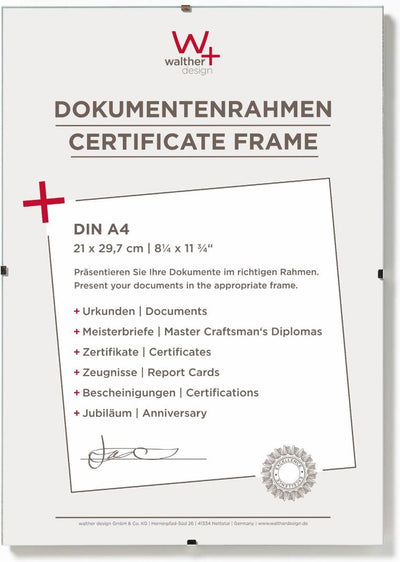 Walther Fotorahmenlose Gemäldehalter (Klemmrahmen) – Rahmengröße 21x29,7 cm (DIN A4) – entspiegeltes Glas
