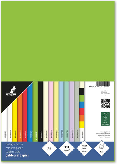 Kängurupapier – A4 – 160 Gramm FSC – Packung mit 50 Blatt – Grün – K-0039-275