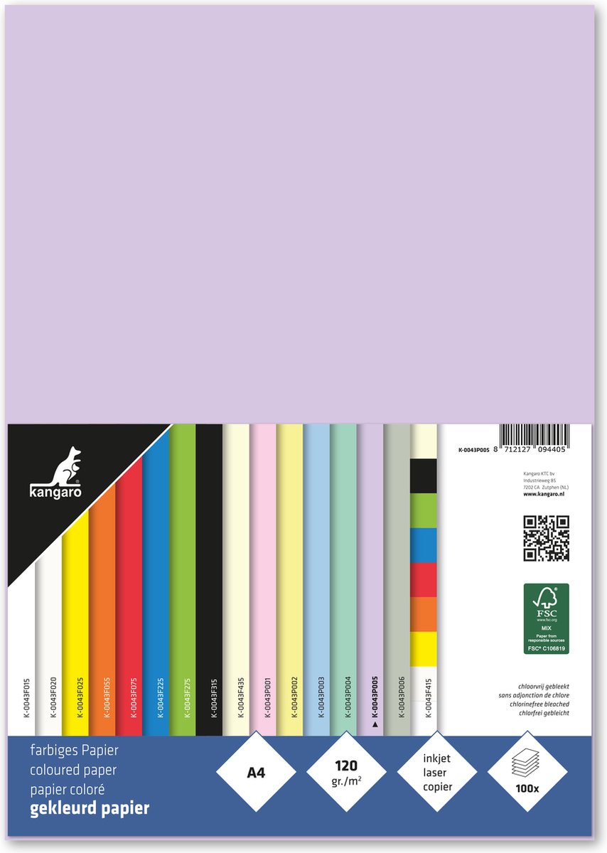 Kängurupapier – A4 – 120 Gramm FSC – Packung mit 100 Blatt – Pastellflieder – K-0043P005
