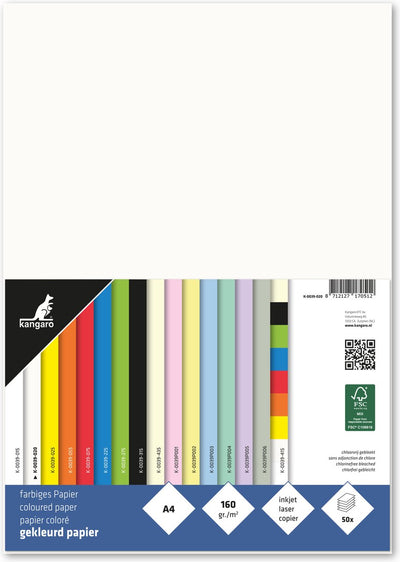Kängurupapier – A4 – 160 Gramm FSC – Packung mit 50 Blatt – Cremeweiß – K-0039-020
