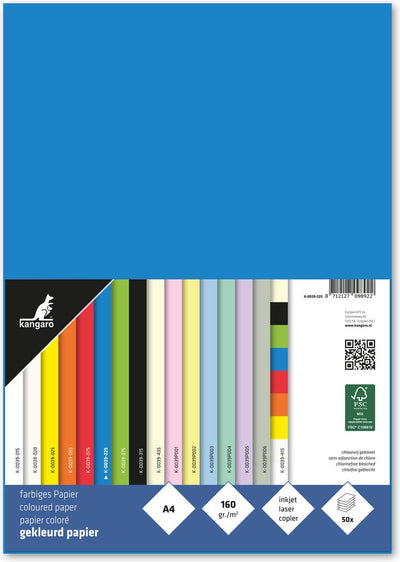 Kängurupapier – A4 – 160 Gramm FSC – Packung mit 50 Blatt – Blau – K-0039-225
