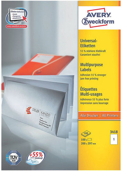 Multifunktionsetiketten Avery Quickpeel White