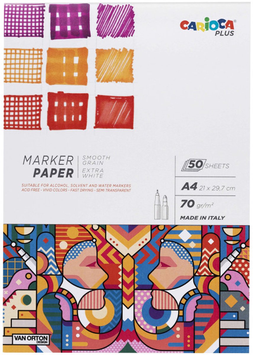 Carioca Plus Marker-Zeichenblock – A4-Markerpapier – 20 Blatt – 70 g m² – extra weiß – glatte Körnung – geeignet für Marker und Filzstifte