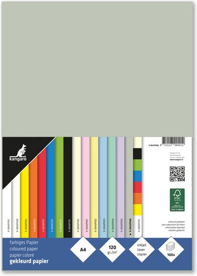 Kängurupapier A4 – 120 Gramm FSC – Packung mit 100 Blatt – Pastellgrau – K-0043P006
