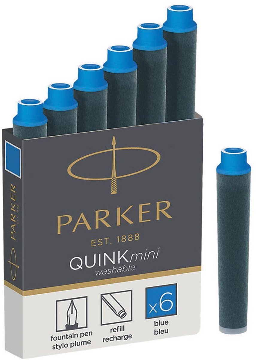 Parker Mini-Füllfederhalter-Tintenpatronen | blaue Quink-Tinte | 6 Stück