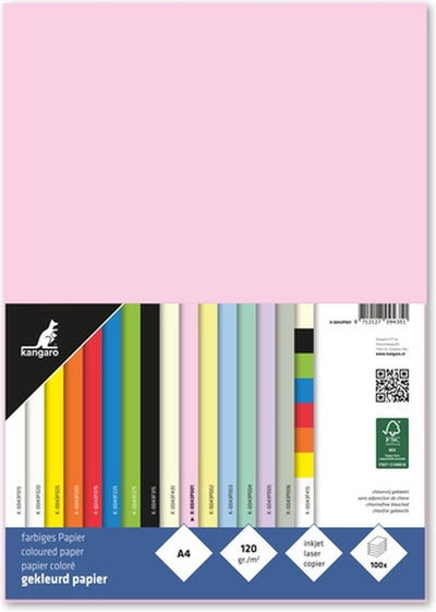 Kängurupapier – A4 – 120 Gramm FSC – Packung mit 100 Blatt – Pastellrosa – K-0043P001