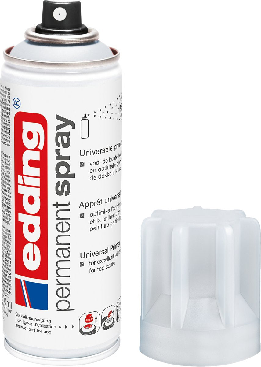 Edding 5200 Sprühfarbe in Sprühdose Universalgrundierung – 1 Stück – 200 ml Farbe – 0,5 bis 1 m² Fläche – Grundierung zur Vorbereitung von überstreichbaren Oberflächen wie Glas, Metall, Holz, Keramik, Leinwand, Pappe, Papier, Korbgeflecht