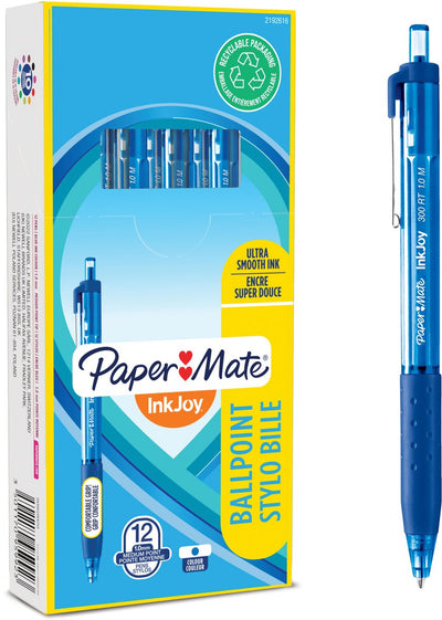 Paper Mate Inkjoy 300RT Kugelschreiber mit Druckknopf | mittlere Spitze (1,0 mm) | blau | 12 Stück