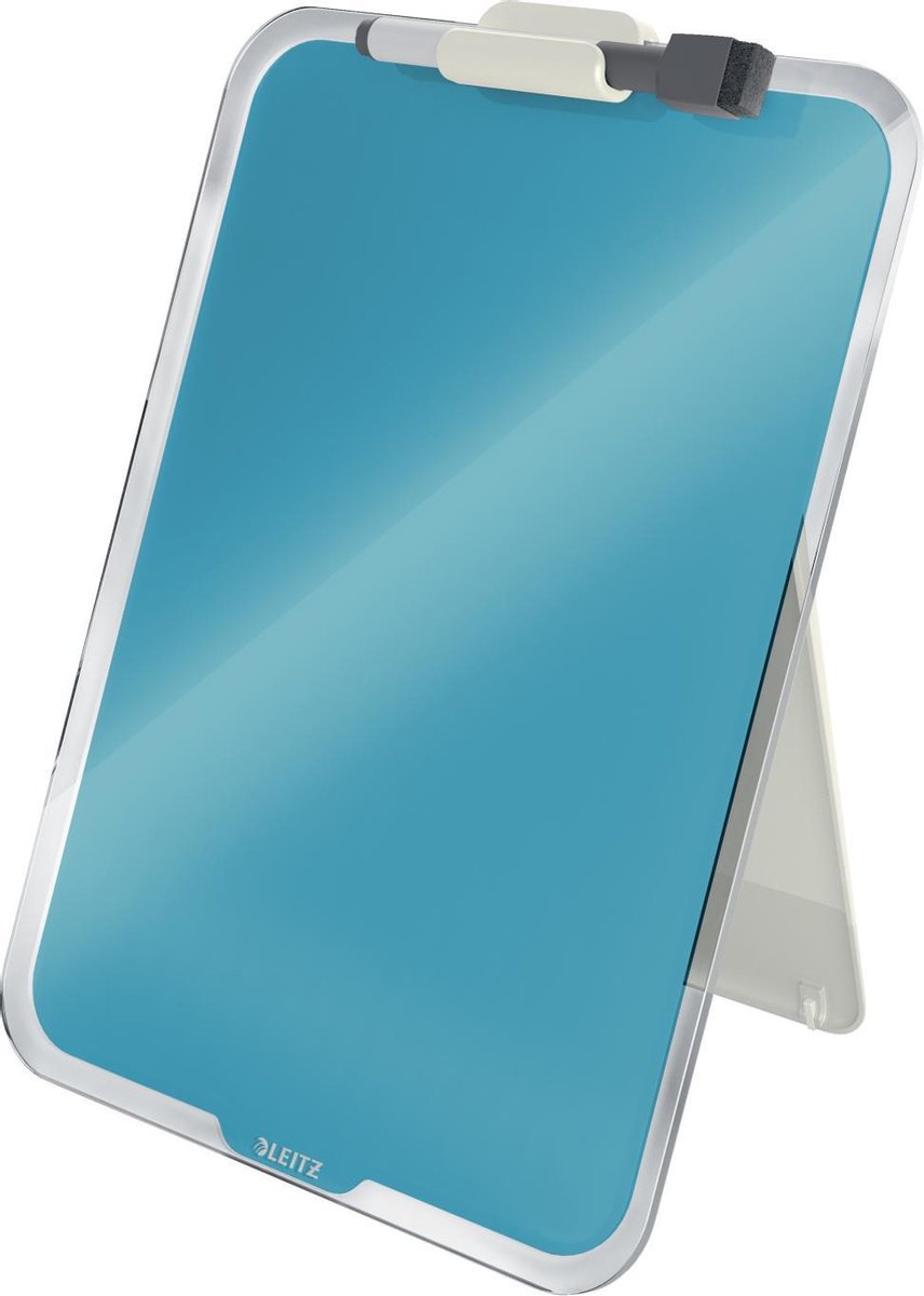 Leitz gemütliche beschreibbare Glastafel für den Schreibtisch – Klemmbrett A4-Format – Glas-Memoboard inklusive Stifthalter und Mini-Marker mit Radiergummi – heiteres Blau