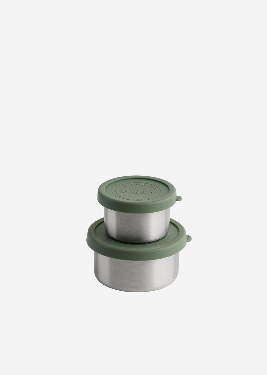 Aya ida aya ida – Set Snackbehälter – Lunchbox – Pillendose – Lebensmittelbehälter-Set – Müslibehälter – 100 ml + 200 ml – tropisches Grün