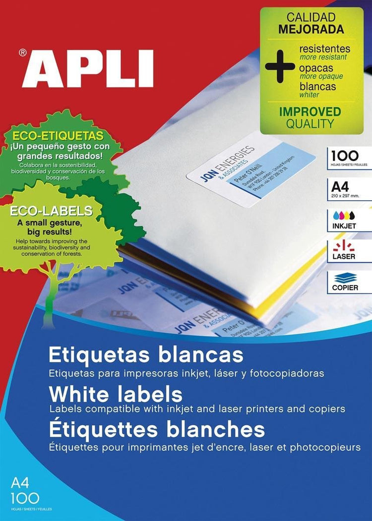 Apli Klebeetiketten 01279 105 x 74 mm 100 Blatt weiß