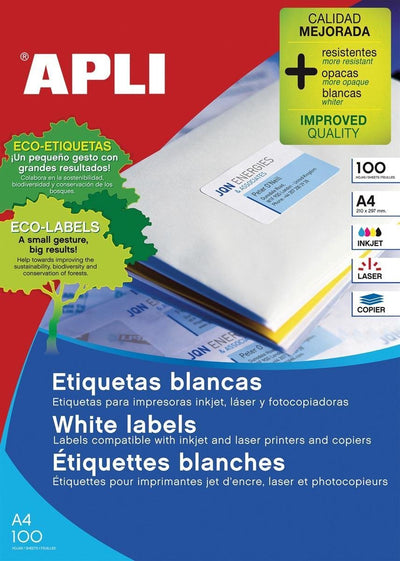 Apli 01290 weiße Etiketten – 100 x 12 Stück – Größe 70 x 67,7 mm – rechte Ecken
