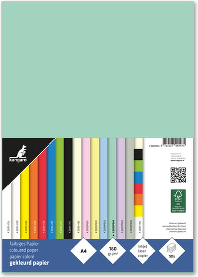 Kängurupapier – A4 – 160 Gramm FSC – Packung mit 50 Blatt – Pastellgrün – K0039P004