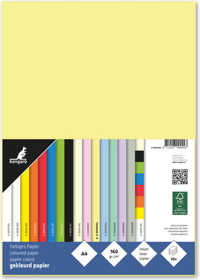 Kängurupapier – A4 – 160 Gramm FSC – Packung mit 50 Blatt – Pastellgelb – K-0039P002