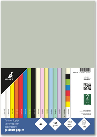 Kängurupapier – A4 – 160 Gramm FSC – Packung mit 50 Blatt – Pastellgrau – K-0039P006