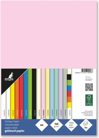 Kängurupapier – A4 – 160 Gramm FSC – Packung mit 50 Blatt – Pastellrosa – K-0039-P001