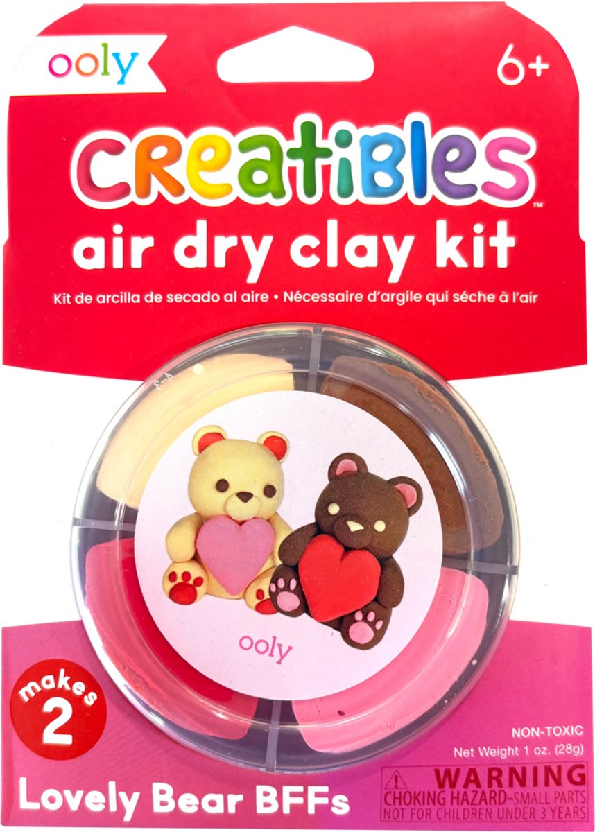 Ooly – Creatibles – Mini-Set für lufttrocknenden Ton – schöne Bären-Freunde – 4 Tonfarben