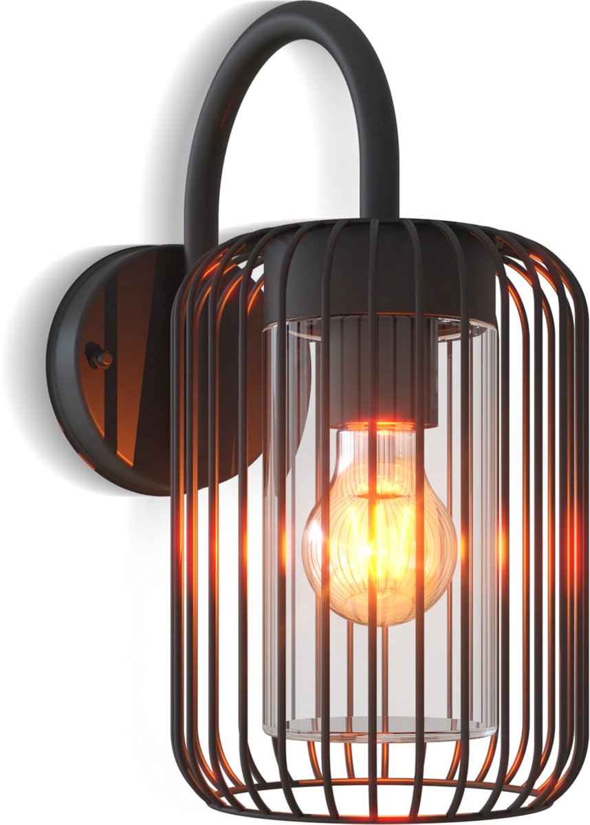 Calex LED-Wandleuchte Rome - E27 - IP44 spritzwassergeschützt - Schwarz - Aluminium - Industriell - Modern