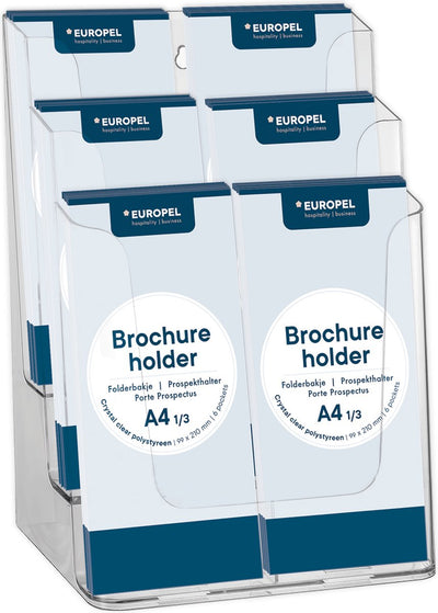Europel Prospektablagen mehrfach - Flyer, Mappen, Visitenkarten - 6x 1 3 A4 - 9,9 x 21 cm - Kristallklare Präsentation - Messen und Büros