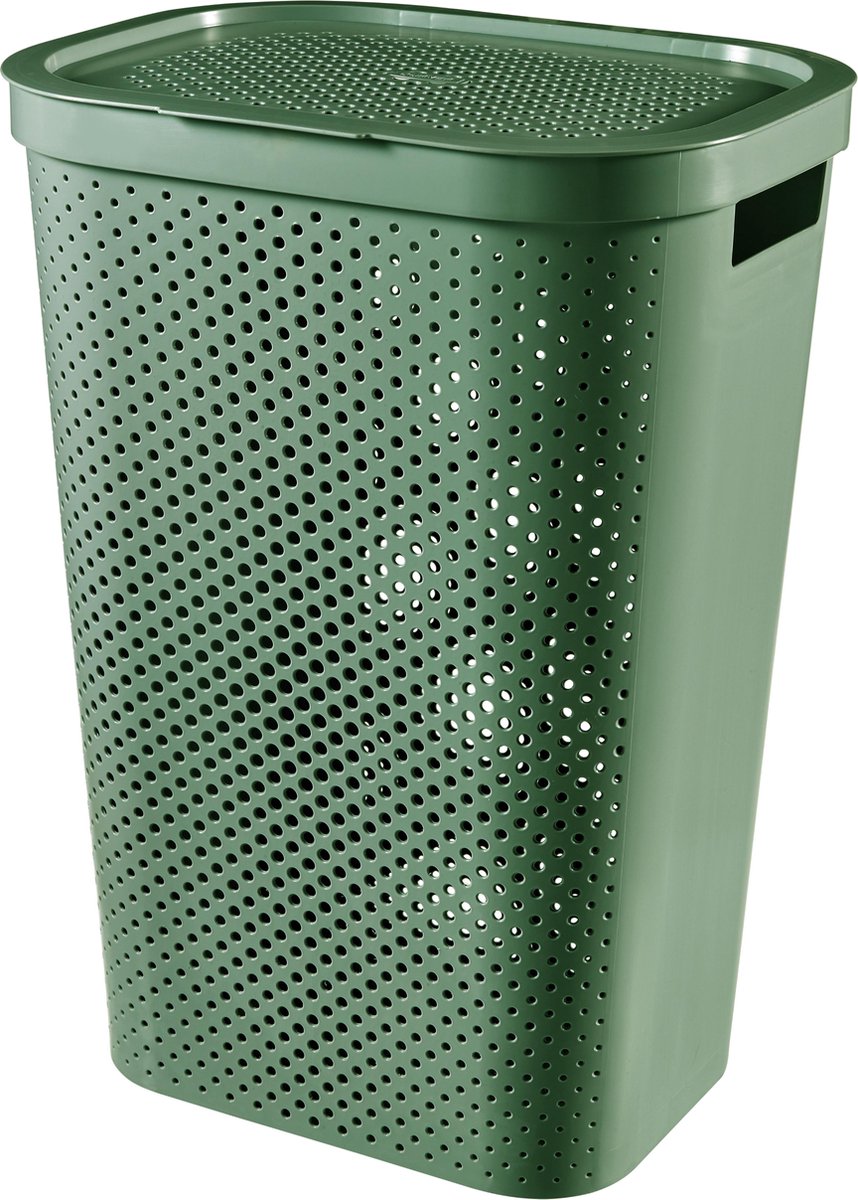 Curver Infinity Recycling Dots Wäschekorb mit Deckel – 60 l – Grün