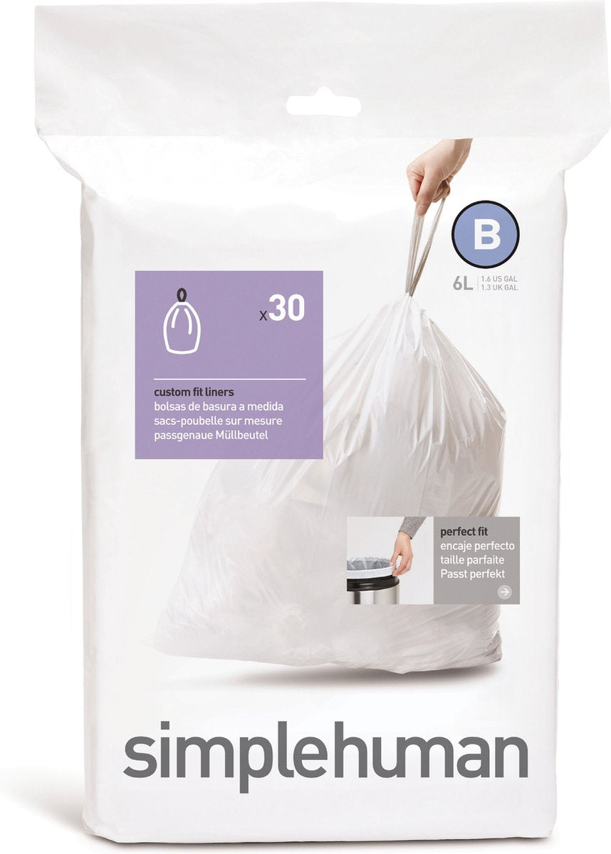 Simplehuman Code B Abfallbeutel – 6 Liter – 30 Stück – mit Kordelzug – weiß