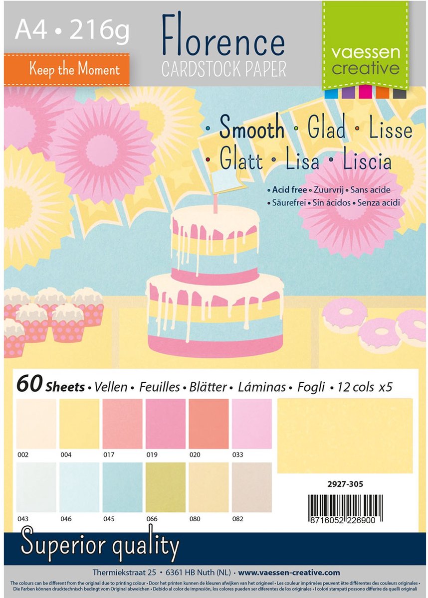 Florence Vaessen Creative-Karton – Osterfarben – A4 – 60 Blatt – glatt – 216 g
