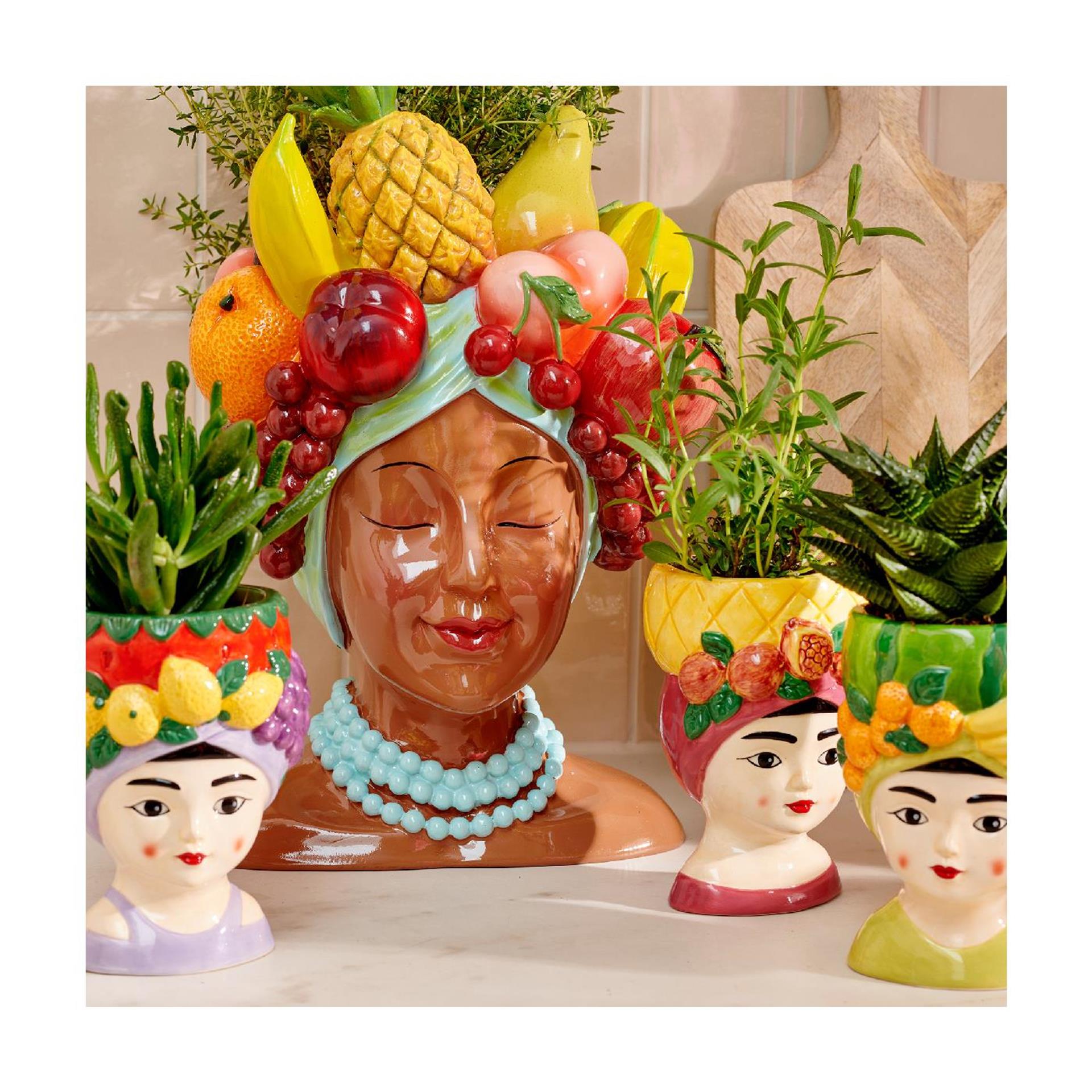 Decoris Blumentopf Frau mit Früchten 8,5x8,5x13,5cm