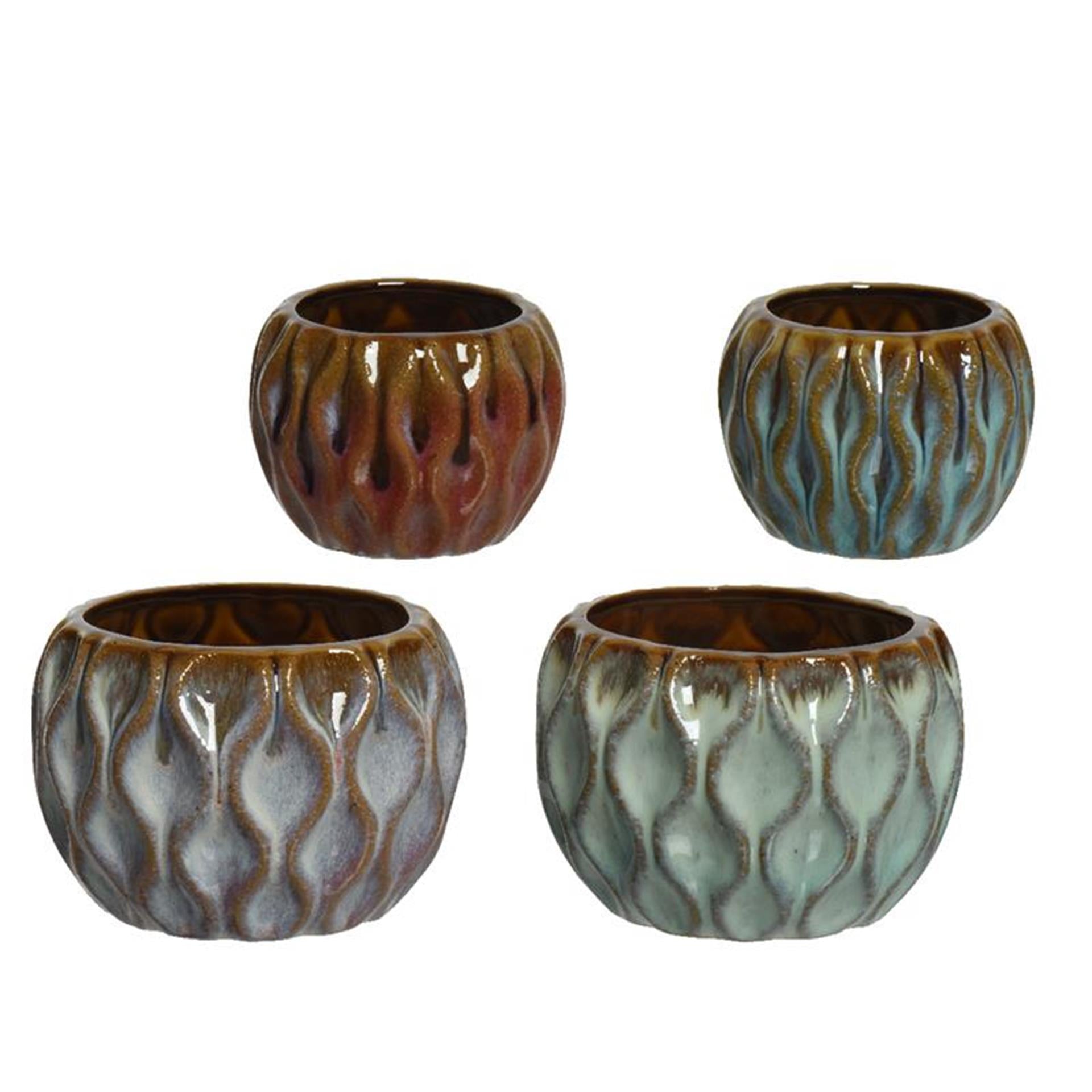 Decoris Blumentopf aus Keramik mit Relief im 2er-Set