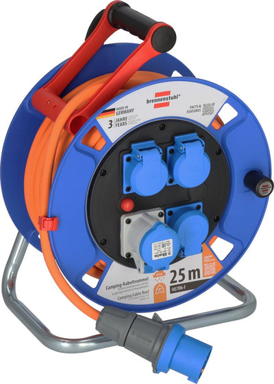 Brennerstuhl Camping Kabeltrommel 25m Garantie CEE IP44 (CEE Spule mit H07RN-F 3G2,5 Kabel in Orange, Kabeltrommel für den dauerhaften Außeneinsatz IP44, Made in Germany)