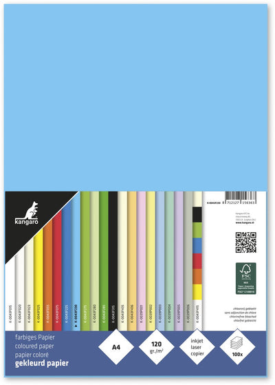 Kängurupapier – A4 – 120 Gramm – Packung mit 100 Blatt – Azurblau – k-0043f230