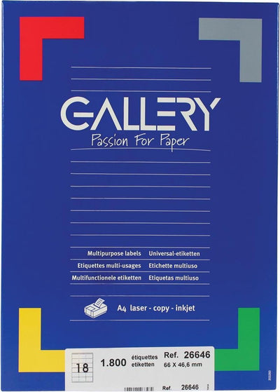 Weiße Gallery-Etiketten, 66 x 46,6 mm (B x H), runde Ecken, Box mit 1.800 Etiketten