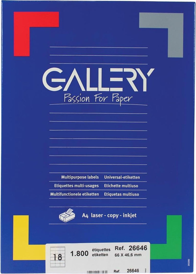 Weiße Gallery-Etiketten, 66 x 46,6 mm (B x H), runde Ecken, Box mit 1.800 Etiketten