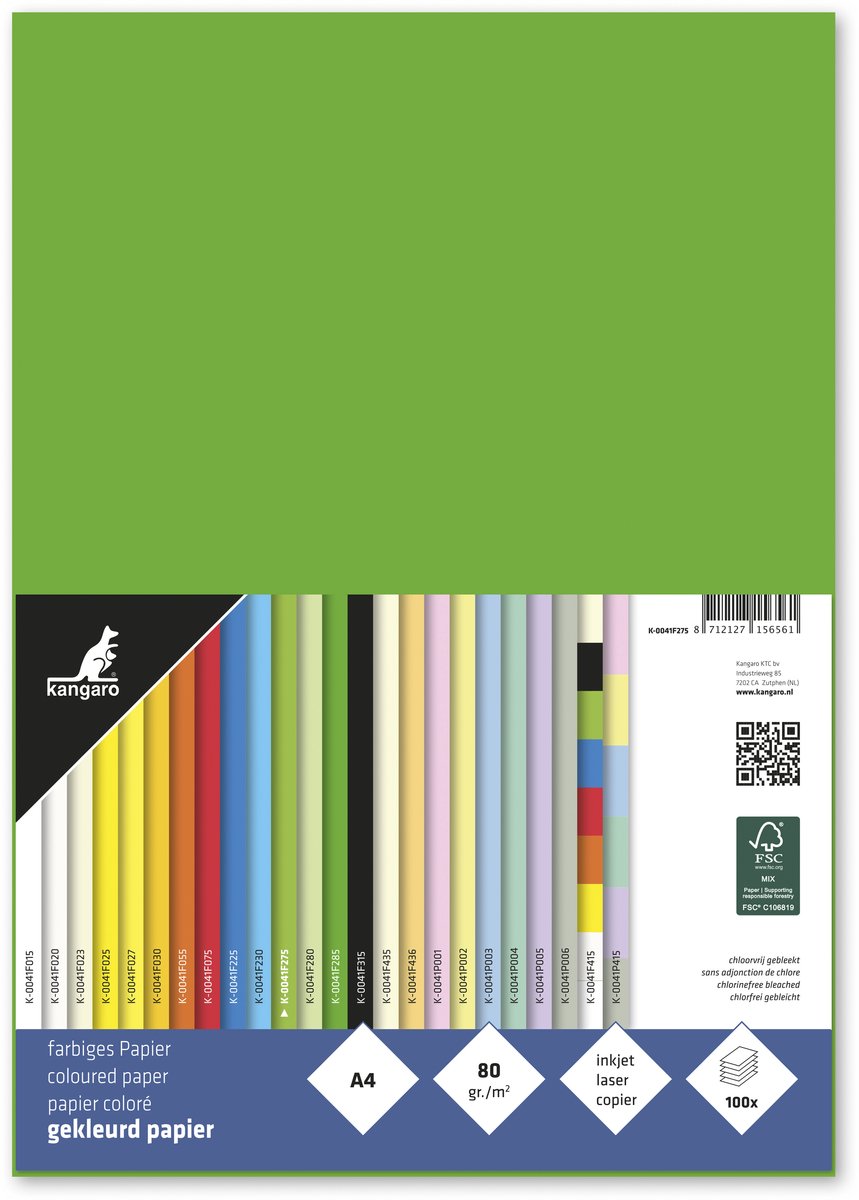 Kängurupapier – Größe A4 – 80 Gramm – Farbe Grün – Packung mit 100 Blatt – k-0041f275