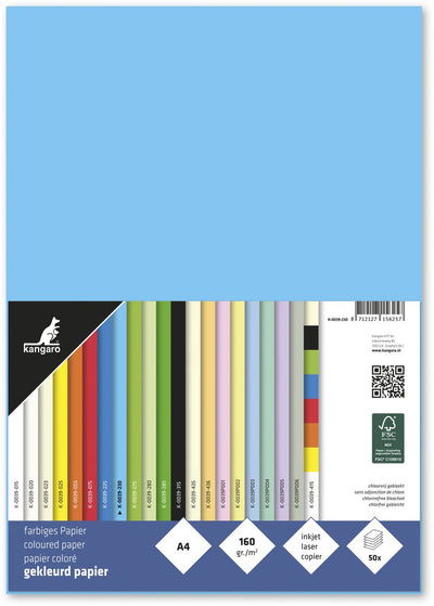 Kängurupapier – A4 – 160 Gramm FSC – Packung mit 50 Blatt – Azurblau – K-0039-230