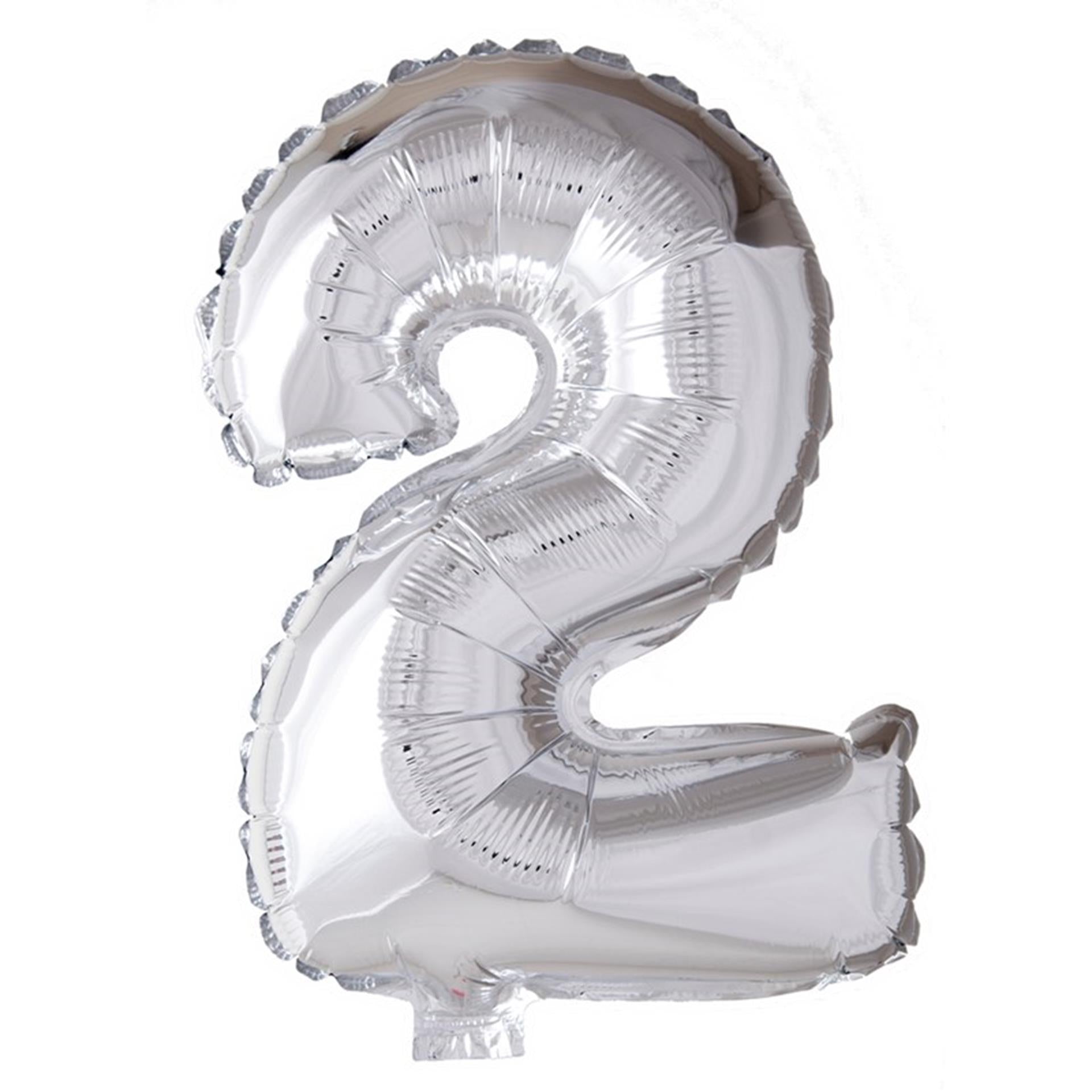 Folienballon Nummer '2' in Silber, 40 cm